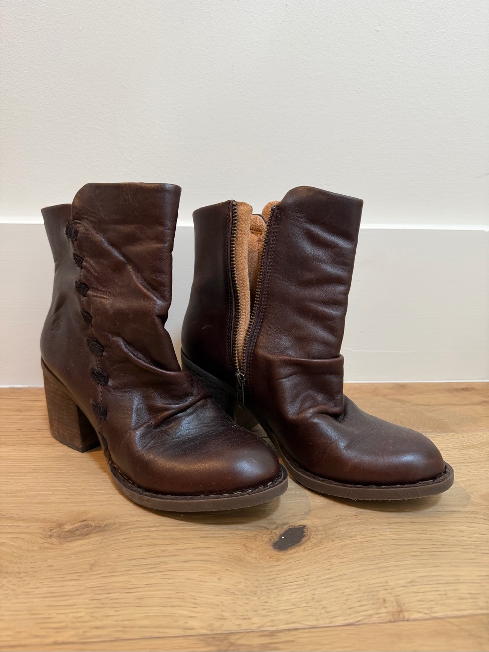 Born Dark Brown Leather Heeled Ankle Boots